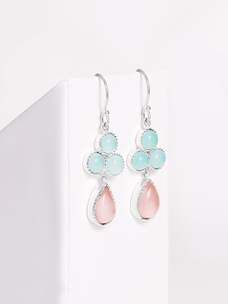 SilverDual Tone Chalcedony Flower Drop Earrings