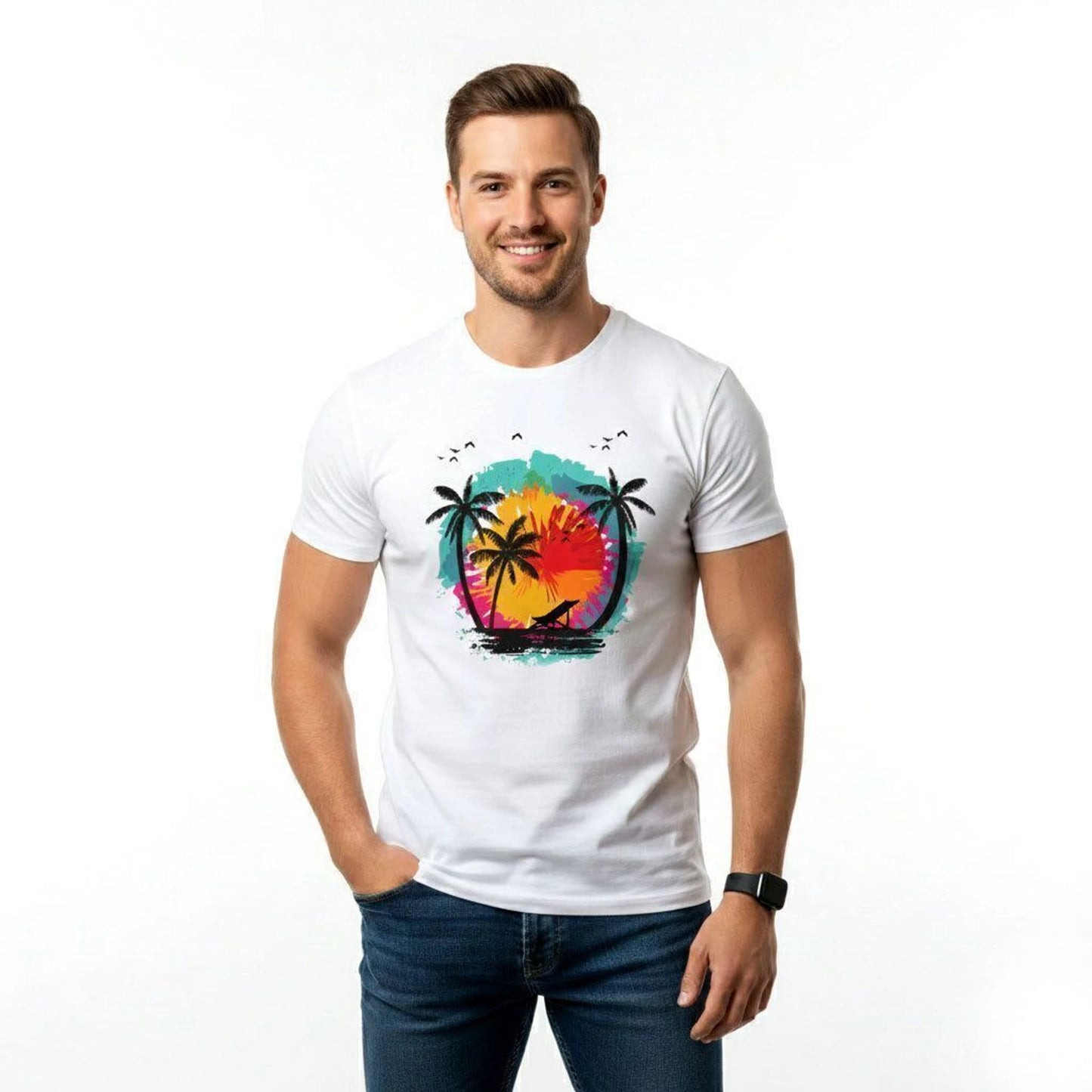 Three Arrows Men Graphic Print Crew Neck Polycotton Blue T-Shirt (Copy)