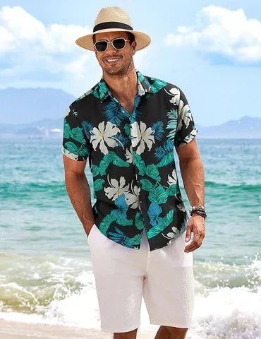 Mens Hawaiian Shirt Set Track Suits Set Beach Shirts and Shorts Set for Men Red S