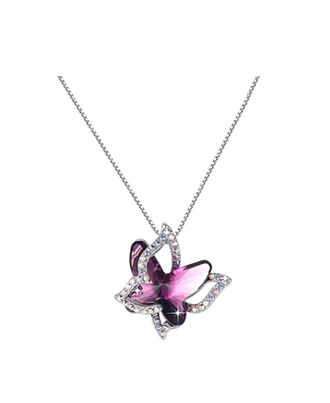 ilver-Toned Butterfly Pendant with Purple