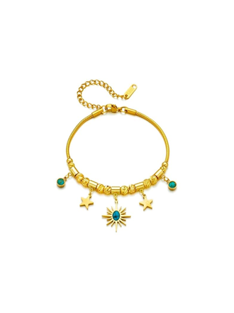 Elegant 18K gold plated charms bracelet for women, featuring intricate details and a luxurious finish.