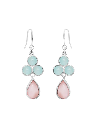 SilverDual Tone Chalcedony Flower Drop Earrings