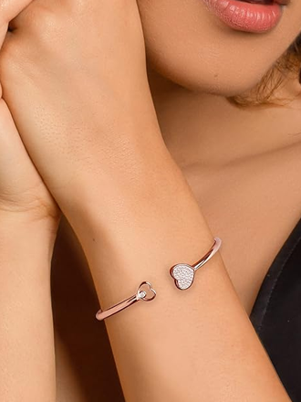 Silver Rose Gold Dual Heart Bangle
