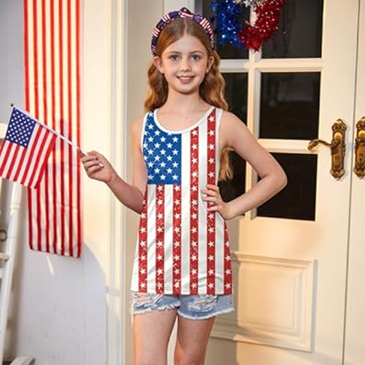 4th of July Girls American Flag