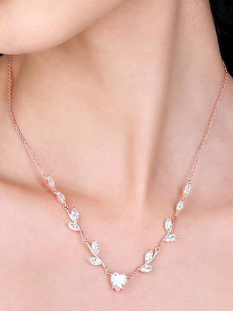 Rose Gold Heart Stoned Necklace