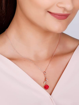 Rose Gold Red Rose Pendant