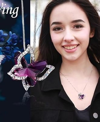 ilver-Toned Butterfly Pendant with Purple