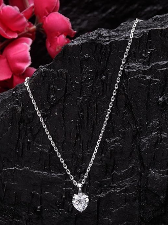Sterling Silver White Gold Plated Heart Solitaire Pendant