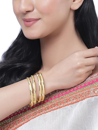 Gold-Plated Classic Textured Handcrafted Bangles
