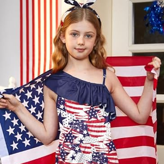 BesserBay Girls 4th of July One Shoulder Rompers American Flag