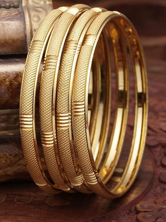 Gold-Plated Classic Textured Handcrafted Bangles