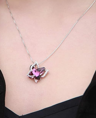 ilver-Toned Butterfly Pendant with Purple