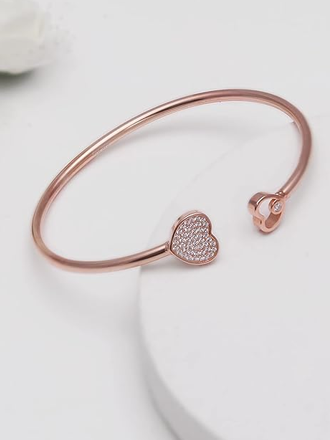 Silver Rose Gold Dual Heart Bangle