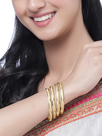 Gold-Plated Classic Textured Handcrafted Bangles