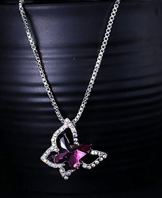 ilver-Toned Butterfly Pendant with Purple