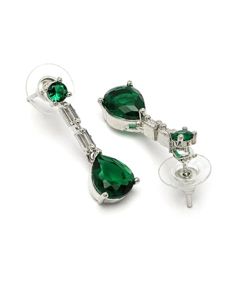 Green American Diamond Crytal Sleek Silver Plated Necklace