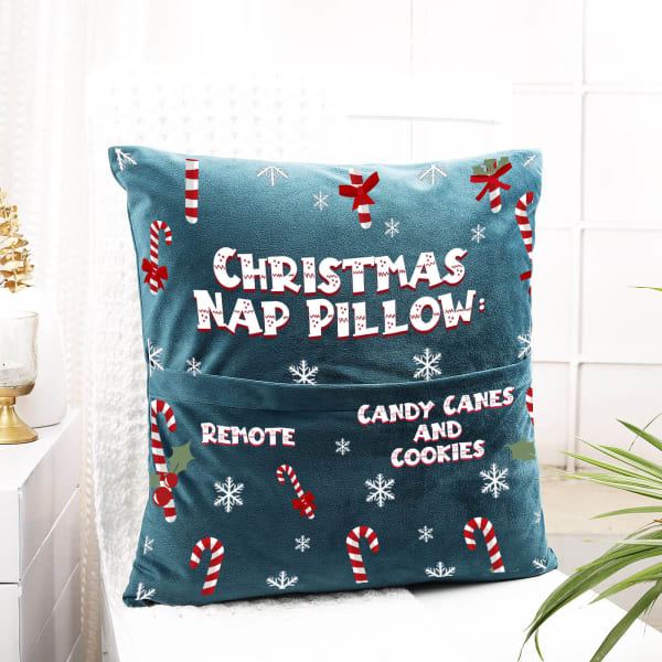Christmas Nap Personalized Velvet Pocket Cushion - Blue