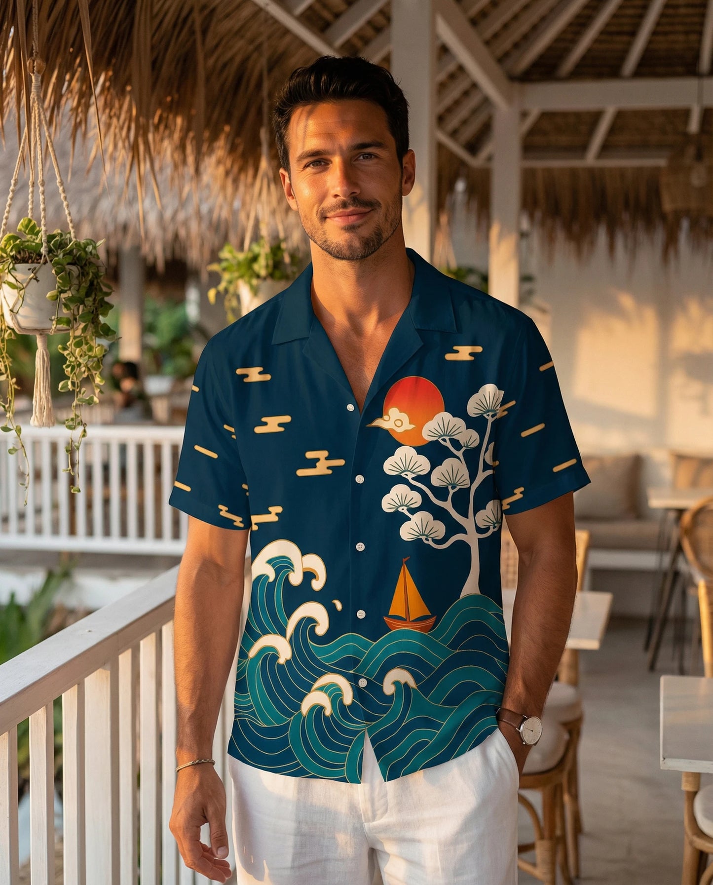 STENFIA Men Relaxed Fit Fit Printed Spread Collar Beach Wear Shirt