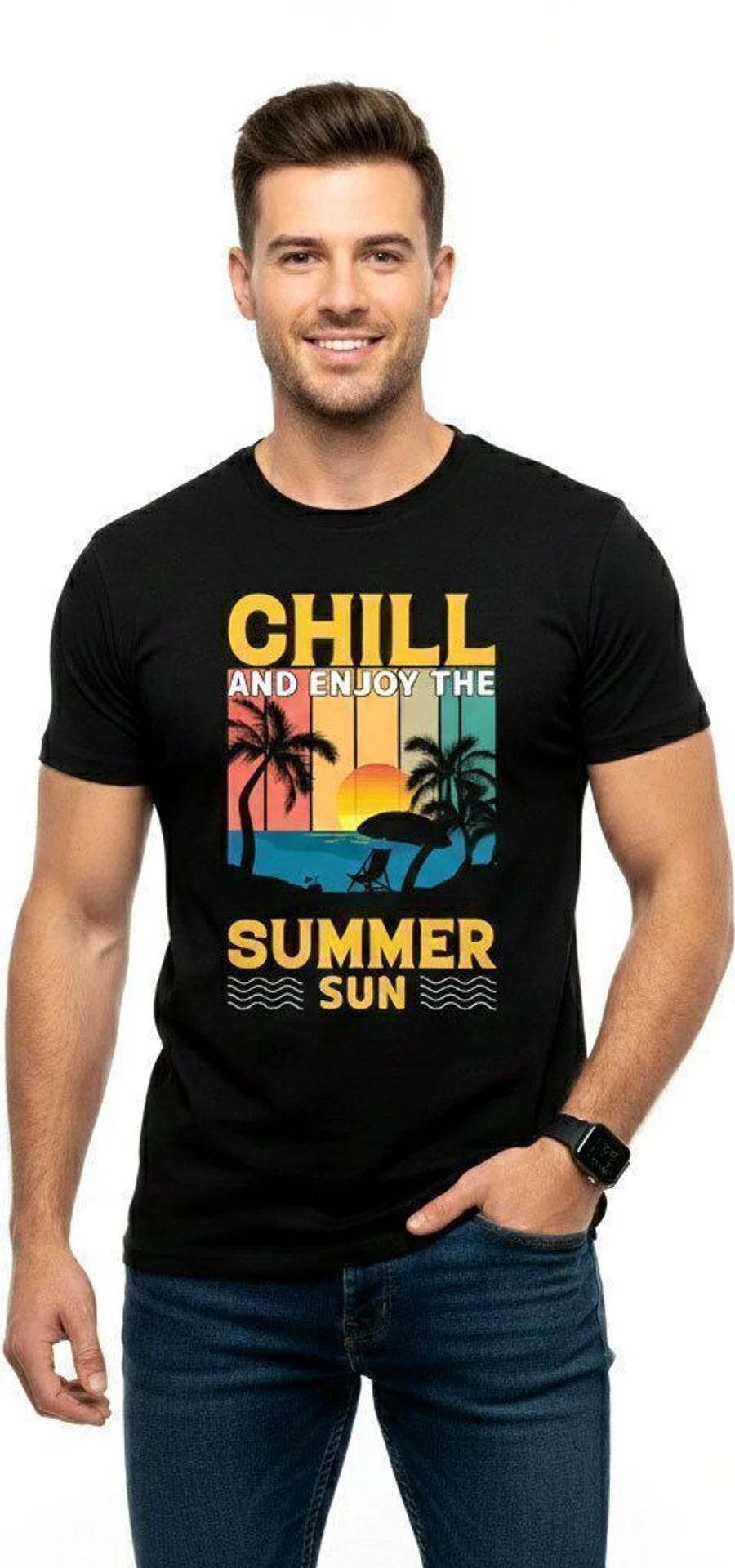 Vogally Men Printed Round Neck Pure Cotton Black T-Shirt